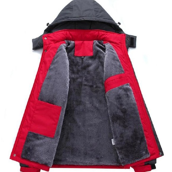 Ski Jacket Waterproof Windproof Snow Jacket Hooded Mens Womens Red & Gray - Picture 9 of 15